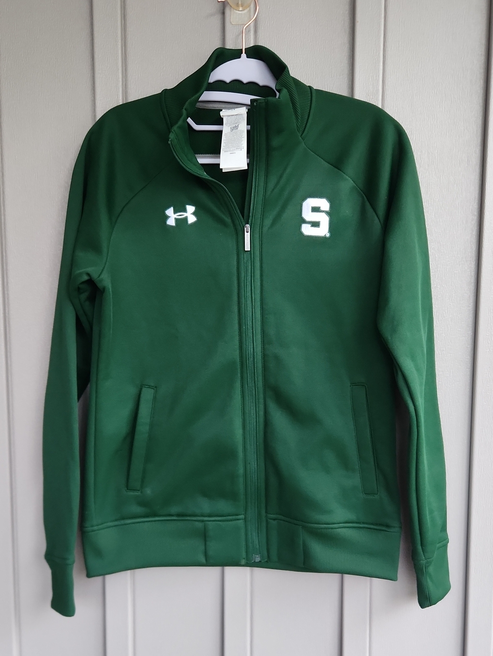 Under Armour Dark Green Full-Zip Track Jacket with Michigan State Logo